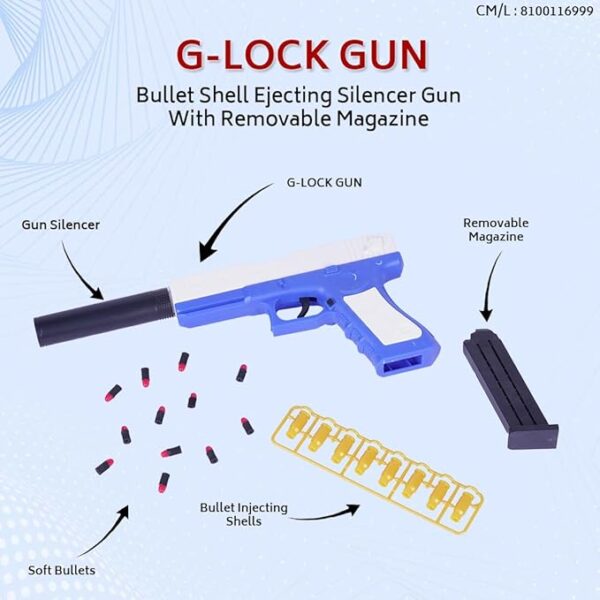 G Lock Gun-Shell ejecting Toy Gun Pistol with Silencer - Image 2